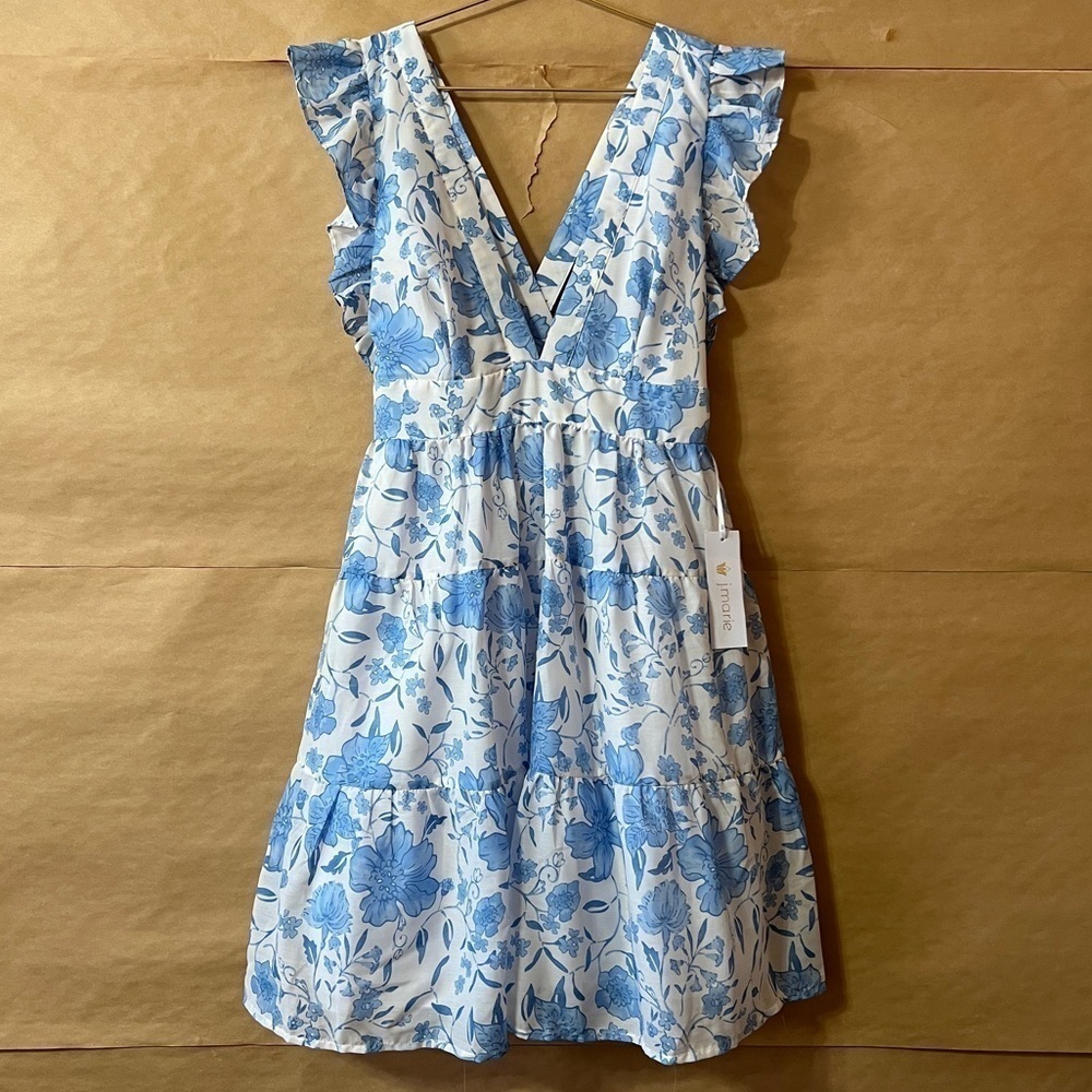 J.Marie | NWT Chloe Louise Cross Back Mini Dress Tiered Ruffle Floral Size S